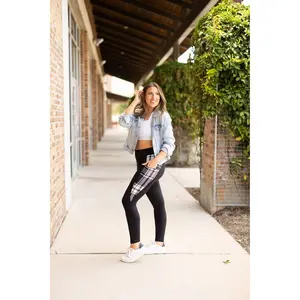 Gabby - Black And White Plaid Panel Leggings