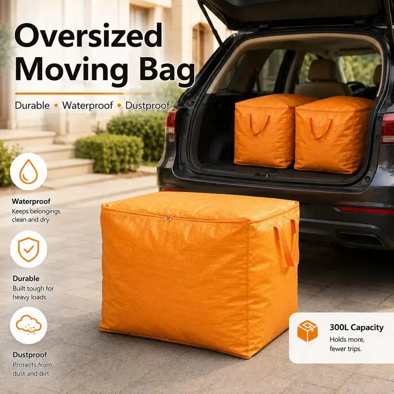300L Extra Large Heavy-Duty Moving Bag, Reusable Storage Organizer for Clothes, Bedding & Dorm Essentials