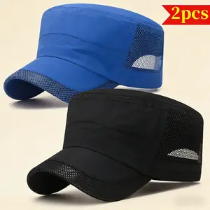 2-pack of lightweight, breathable mesh flat-top caps, suitable for outdoor baseball caps. Unisex, sun-protective, and quick-drying.