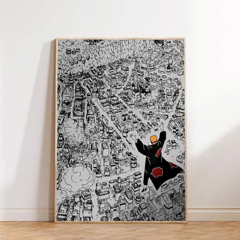 Naruto Shippuden Pain Poster - Akatsuki Leader 6 Paths Graphic Paper Print, High-Quality Satin Unframed Wall Decor for Room, Shinobi World War Themed Home Decor