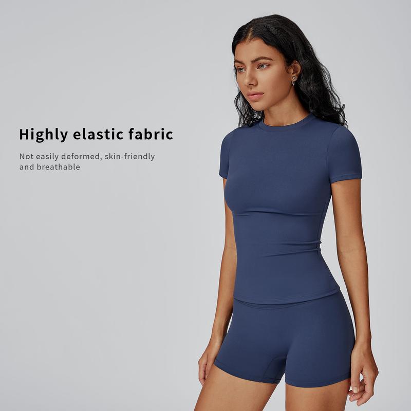 Tenwolf Women's Solid Ribbed Crop T-Shirt & High-Waisted Shorts Set, Quick-Dry for Yoga, Gym, Workouts, Running, Ladies' Sports Apparel for All Seasons, Women's Workout Sets, Women's Workout Clothing, Fitness Clothing, Casual Activewear, Fitness Summer Bo