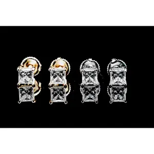 MOISSANITE Diamond VVS D Color Princess Cut Square Solitaire Stud Earrings - Real Silver 925/ 14k Gold Plated - 4MM-5MM | PASS DIAMOND TESTER!! Classic Women's