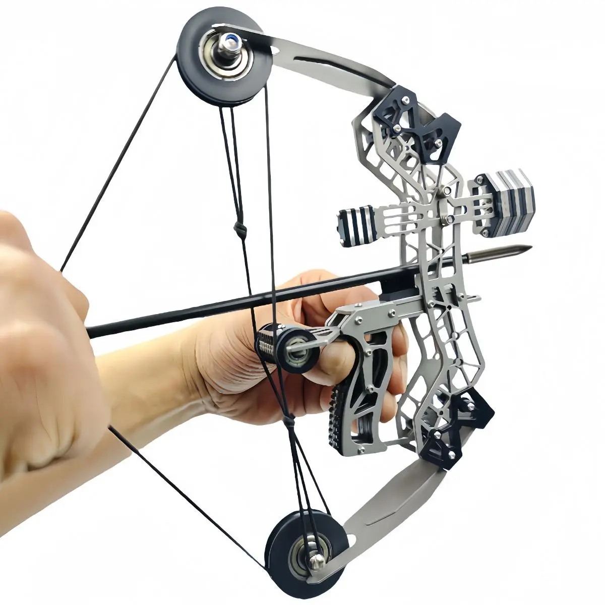 Stainless Steel Mini Composite Bow with Small Arrows for Beginner Archery Practice Entertainment and Fun Gift Mini Compound Bow Archery Set SpringStatements