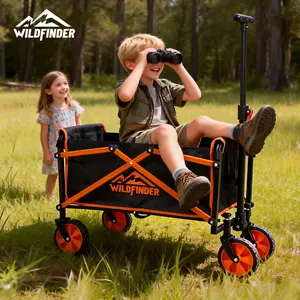 Collapsible Wagon with Wheels, 330 lbs Wagons Carts Foldable Wagon Cart with Flexible Handle, Lightweight Portable Folding Utility Grocery Shopping Cart for Grocery Sports Garden Camping, Black and orange