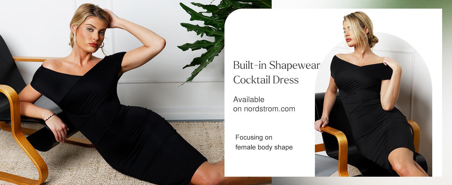 Popilush Off-Shoulder Ruched Shapewear Midi Dress Chic Elegant Popilush Off-Shoulder Ruched Shapewear Midi Dress Chic Elegant