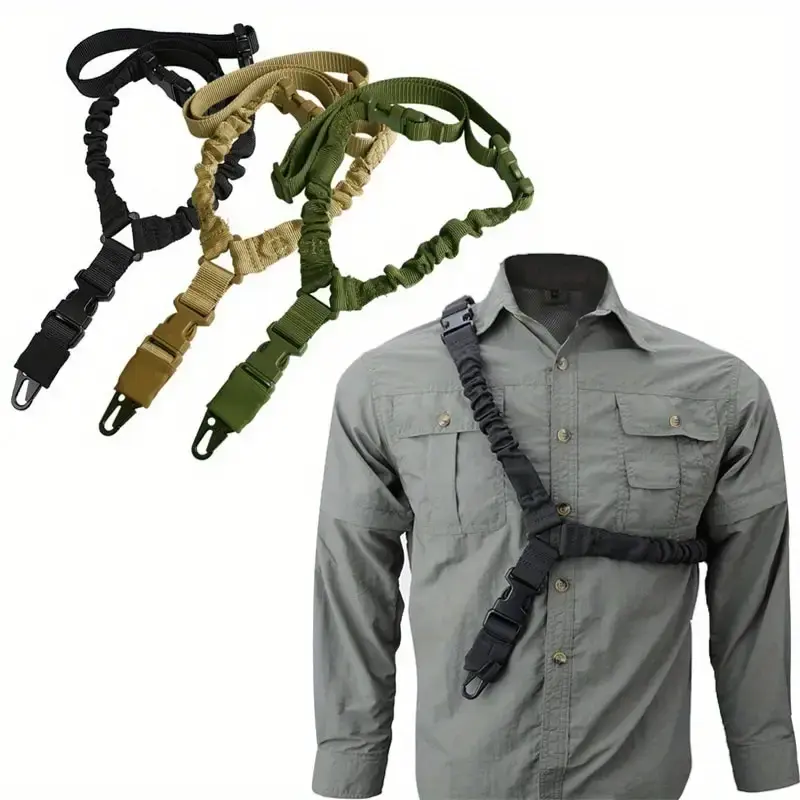 Tactical Single-Point Rifle Sling, Adjustable Waterproof Nylon Webbing with Secure Metal Buckle and Universal Adapter for Outdoor Hunting, Recreational Activities, 3Cm Width, 120Cm Length, Tactical Accessories, Carabiners