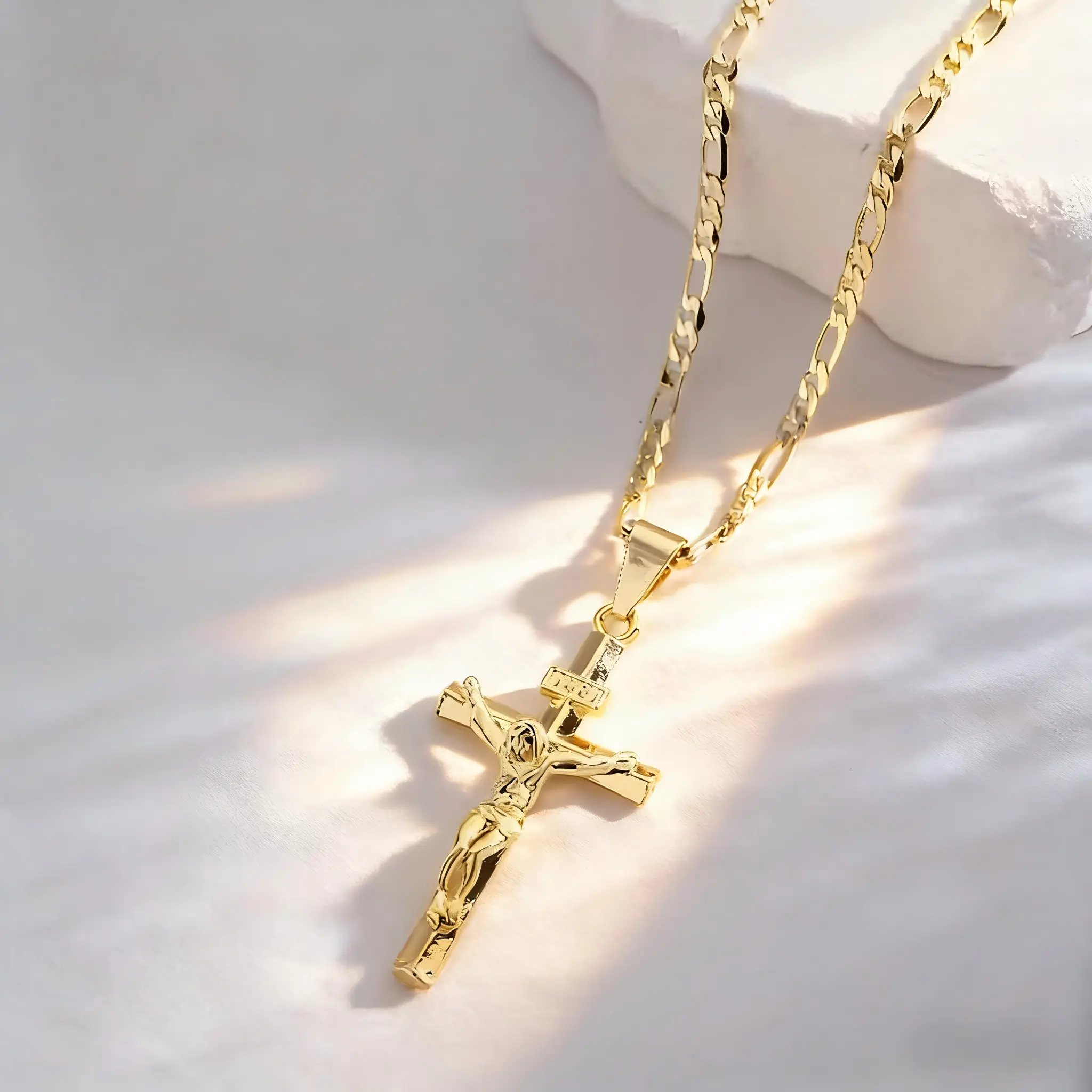 14K Gold-Plated Jesus Cross Pendant Necklace - VintageStyle, Smooth Charm Jewelry for Men, Ideal for Prayer &Holiday Blessings, Everyday Jewelry|ElegantPendant|Durable Chain, Jesus Necklace SpringStatements