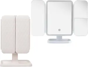 Tri-fold Travel Makeup Mirror with 48 LED Lights, 2X/3X/10X Rechargeable Vanity Mirror with Light, Portable Magnifying Mirror with Light, Stepless Dimming and Touch Control Table Mirror, Ideal Gift for Women