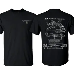 A10 Warbog Thunderbolt II Blueprint T-Shirt_Hoodie Vintage Fairchild Graphic Tee Military Enthusiast Streetwear Clothing Gift for Men Breathable Printing