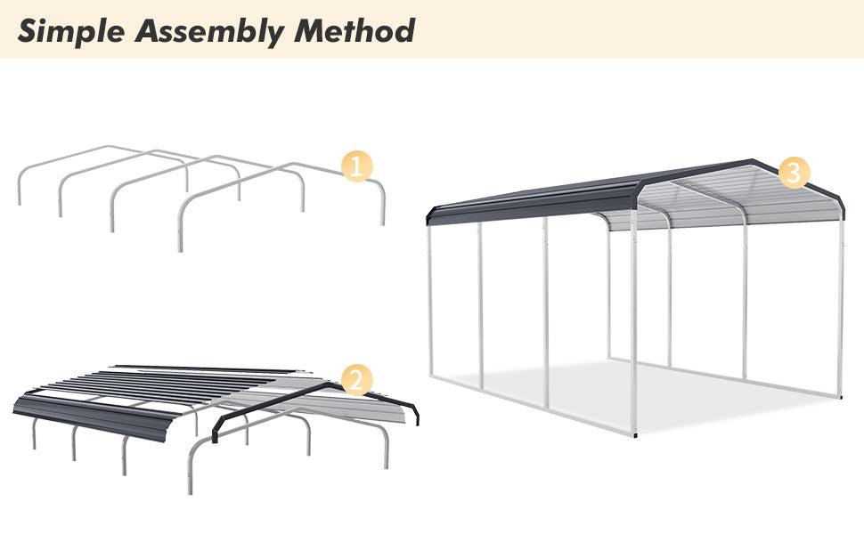 GARVEE 10'x15' Heavy Duty Carport with Galvanized Metal Roof & Updated Frame - Metal Garage Canopy for Cars, Boats, Tractors, Grey