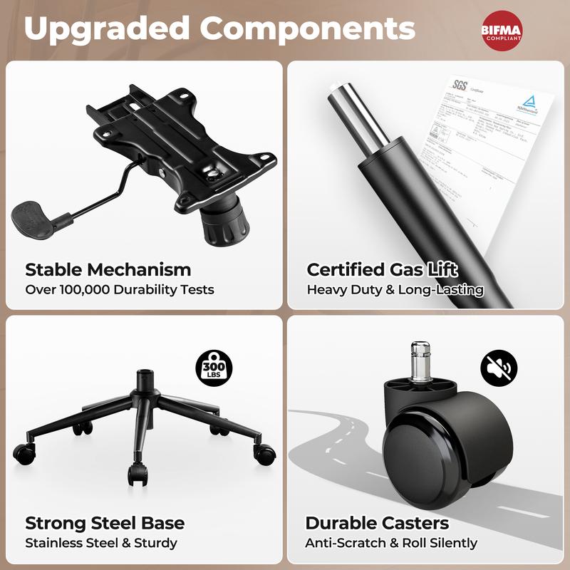 【Jumpstart Sale】Ovios Oversized Home Office Chair, Extra-Wide Seat, Built for Big & Tall Comfort, Mid-Century Modern Faux Leather Chairs with Thickened Cushions, Comfy High Back Swivel Rolling Executive Computer Armchair