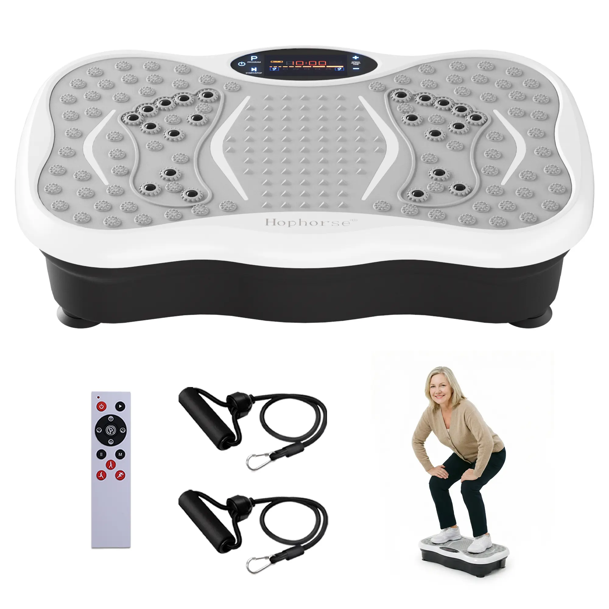 HOPHORSE Foldable Vibration Plate Exercise Machine, Unisex Compact Home Gym Workout Equipment with 330lb Capacity, Bluetooth Remote, 2 Resistance Bands, Glute Focus & Auto Modes, Vibration Plates, At Home Gym Equipment