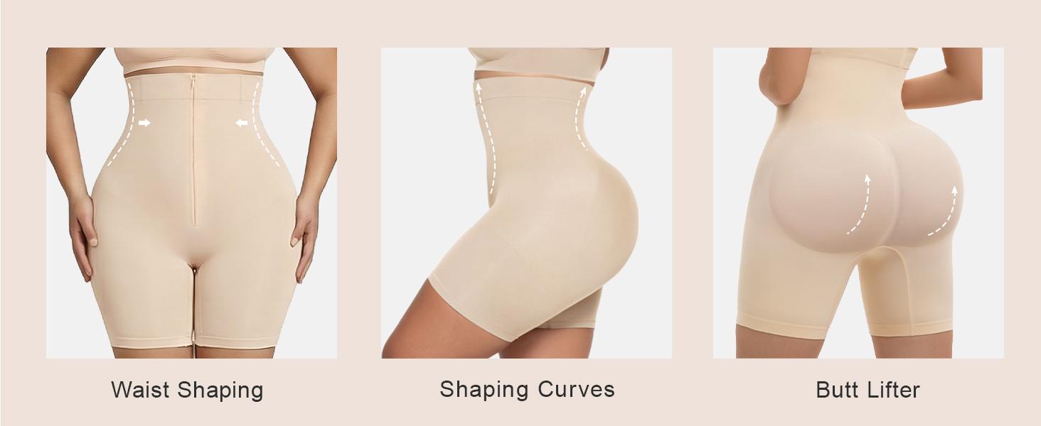 SHAPERX 2PCS High-Waisted Shapewear for Women Tummy Control Zip-Up Seamless Easy-On Shorts Underwear