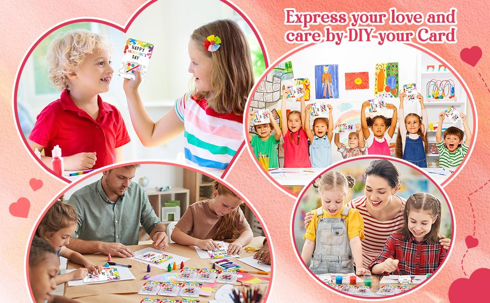 18/50 Pcs Valentine's Mini Watercolor Paint Cards Sets Kids Valentine's Art Gift Includes Valentines Gift Painting Cards  Brush Paint Sets with Adhesive Dots for School Classvalentines teacher students Party Gifts