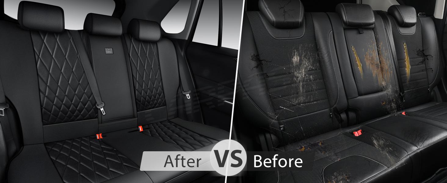 CAR PASS Piping Luxury PU Leather Car Seat Covers,Waterproof Anti Slip Compatible with Seat Armrests,Universal Fit for Suvs,Vans,Trucks,Airbag Safe Easy To Install