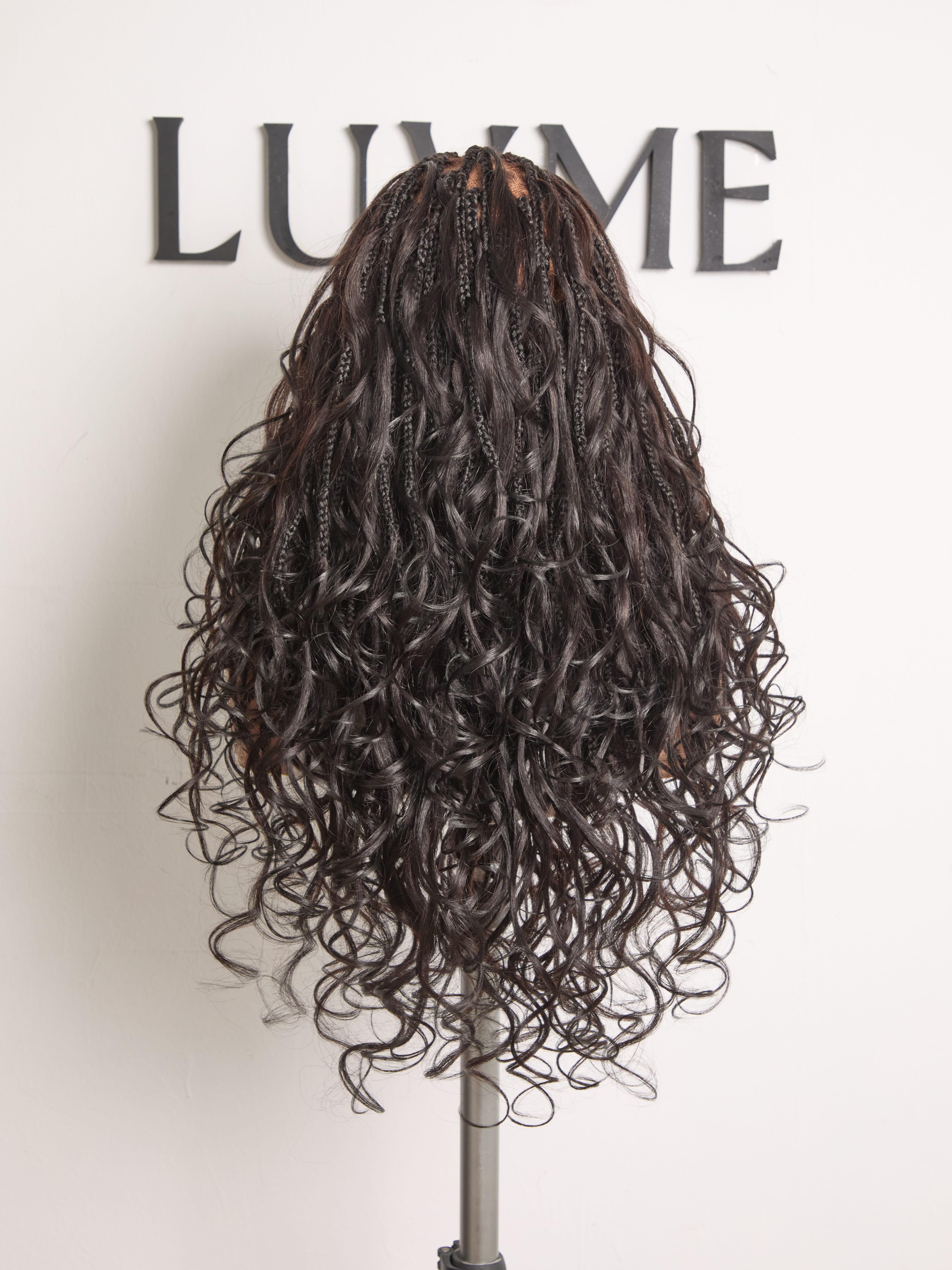 Luvme Full Lace French Curl Boho Braided Wig Knotless 26 inches HD lace Pre-Bleached Natural Hairline Pre-cut Lace