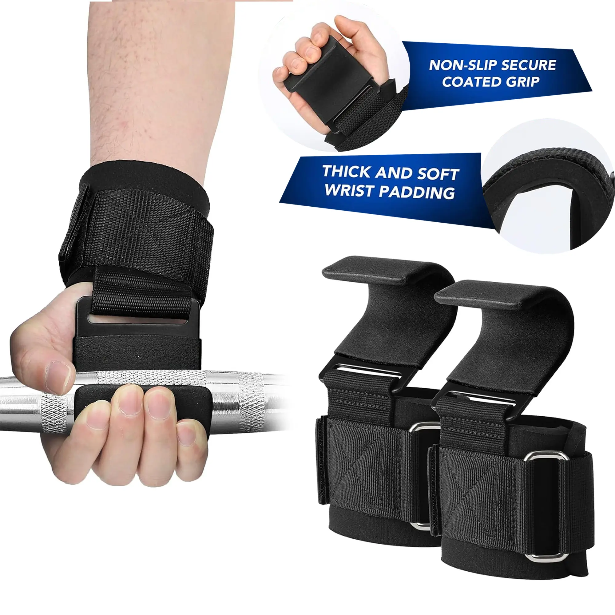 SPORTIC Lifting Hooks & Wrist Straps Set for Men & Women, 1000LB Capacity, Anti-Slip Grip for Powerlifting, CrossFit & Deadlifts，#Summervibes