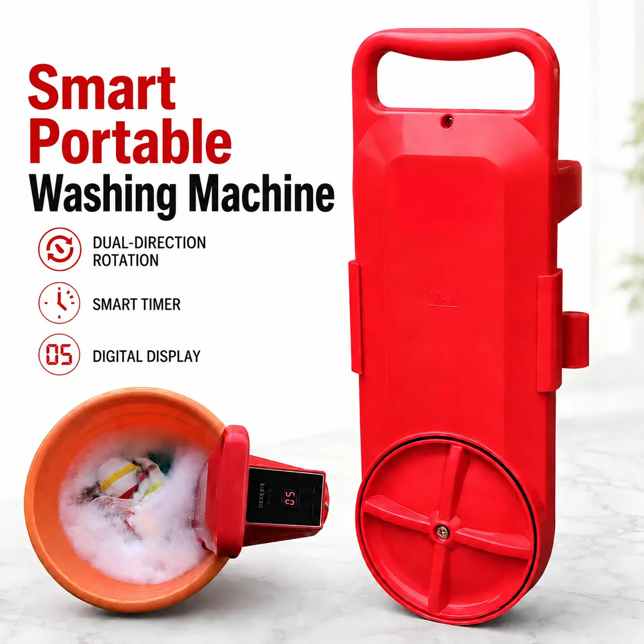 Portable Smart Rotating Mini Washing Machine - 25L/6.6gal, Digital Timer, Dual-Direction Rotates Clean, ABS, Corded Unit, for Underwear & Socks, Small Spaces Apartment Washer, Dorms [Bucket Not Included], Rv