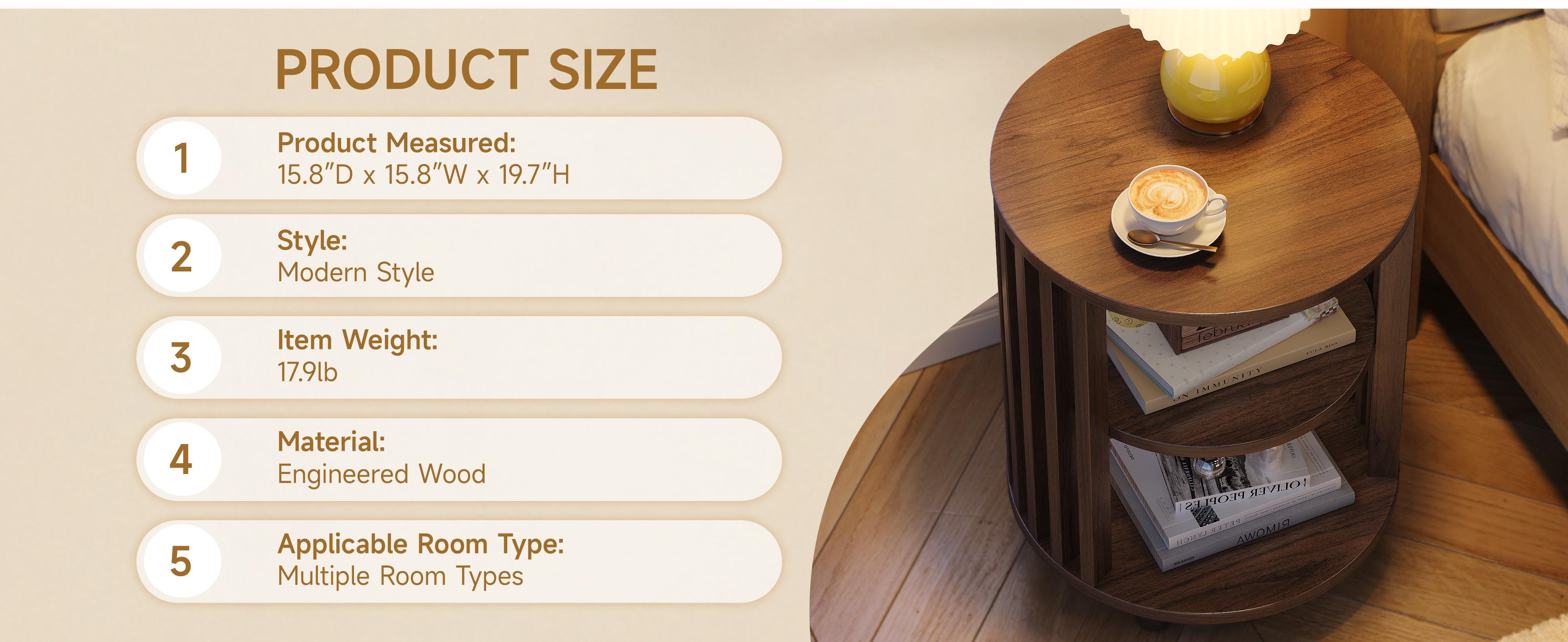 【SPRING GLOW UP】ONBRILL Round End Table, Wood Bedside Table, Mid Century Modern Nightstand with Open Storage Shelf, 3 Tier Small Side Tables for Living Room, Bedroom, Curved Profile Design, Natural Oak(2-Pack)