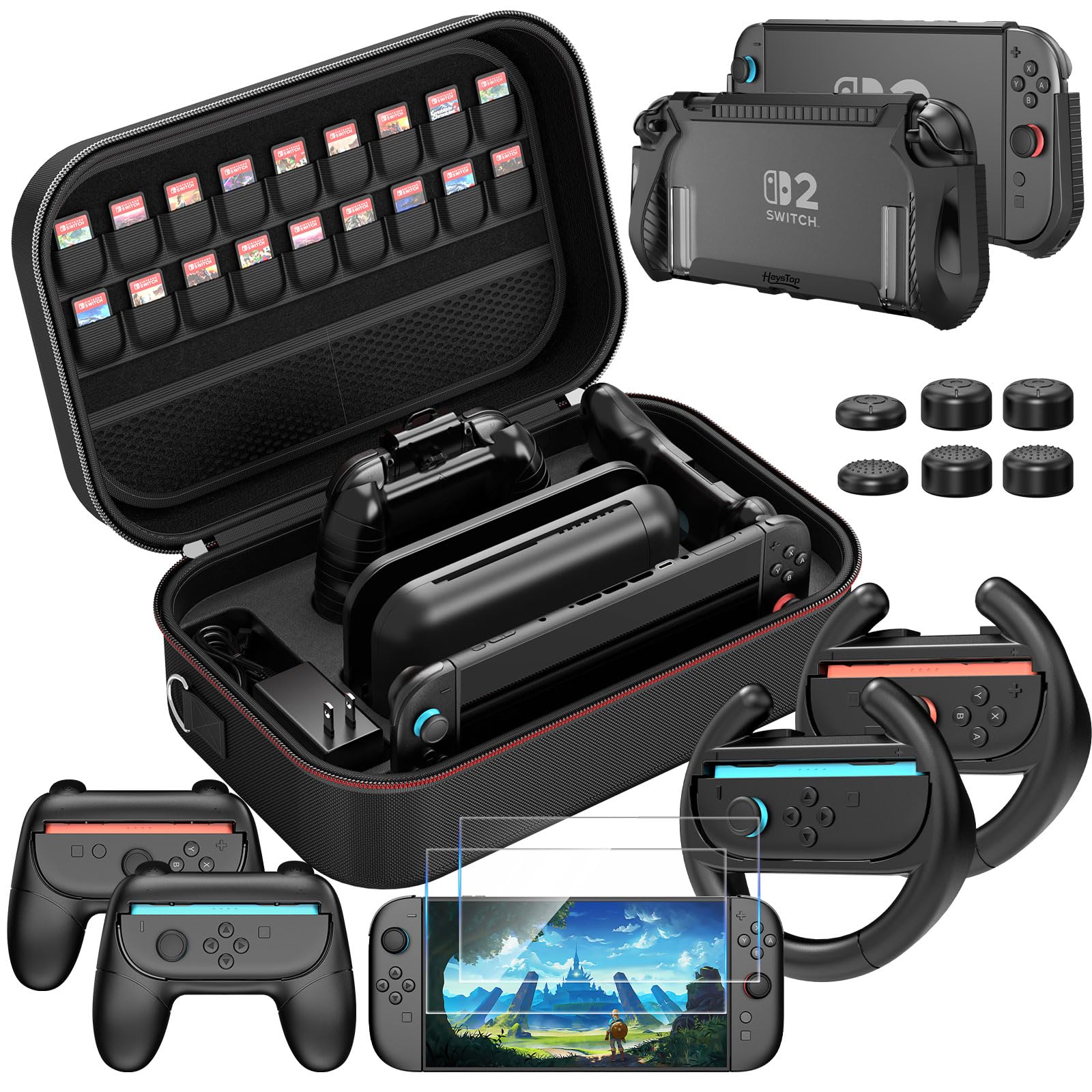 Case for Switch 2 Accessories Bundle with Switch 2 Dockable Protective Cover Switch 2 Tempered Film,Switch 2 Racing Wheels Joycon Grip Cover for Switch 2 Controller Case for Switch 2 Accessories Bundle with Switch 2 Dockable Protective Cover Switch 2 Tempered Film,Switch 2 Racing Wheels Joycon Grip Cover for Switch 2 Controller