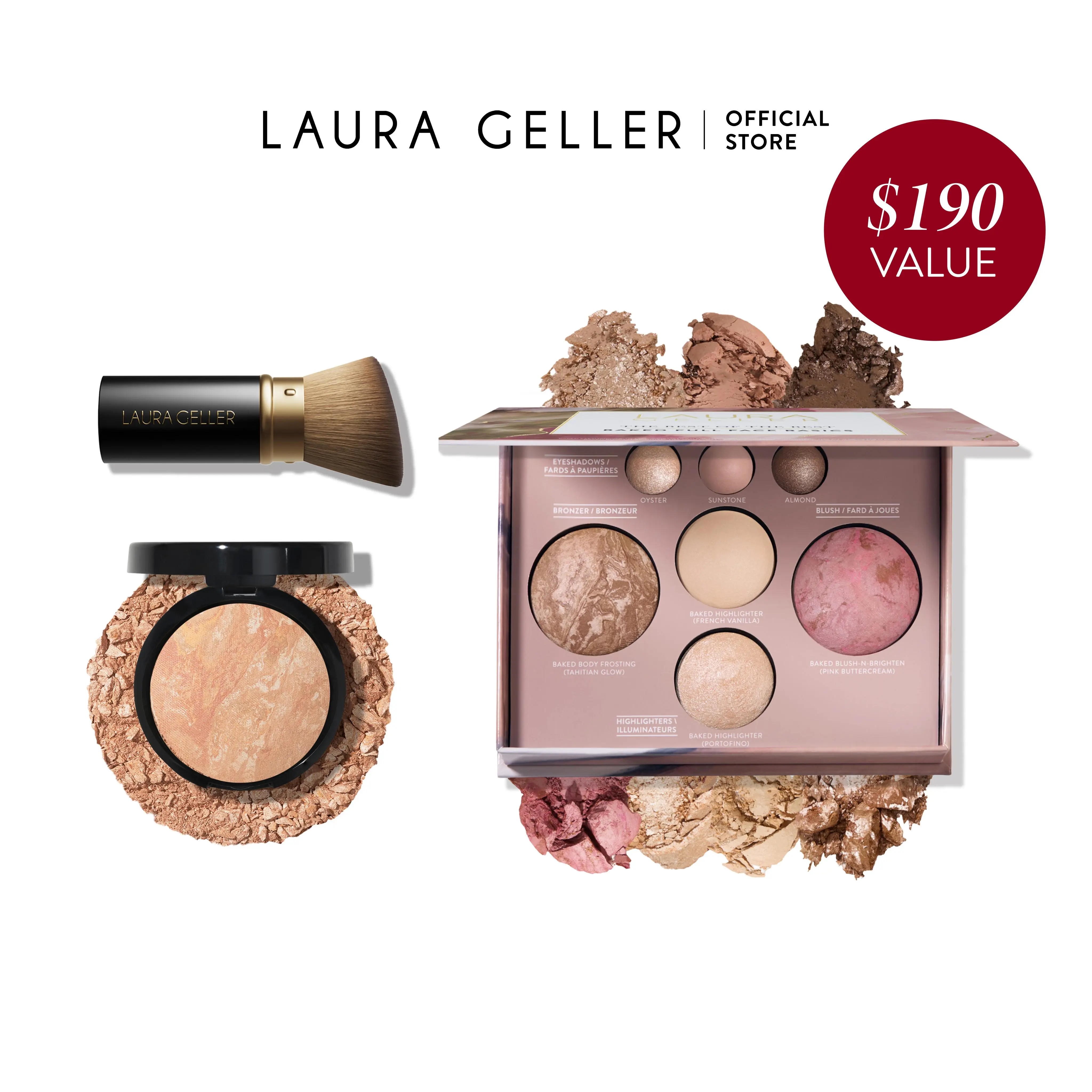 Laura Geller Baked Starter Kit (3PC) - Includes Makeup Palette, Brush, Powder Foundation