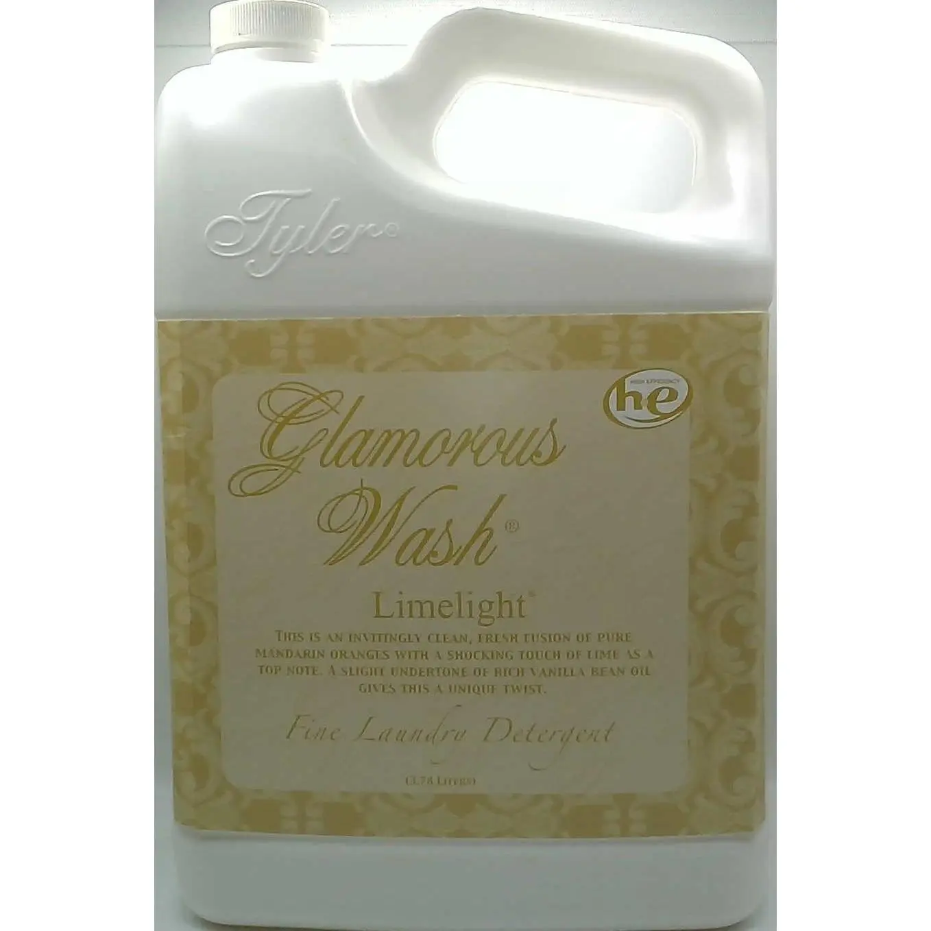 Tyler Candle Company Glamorous Wash Household Laundry Detergent - Limelight Fragrance, Vanilla Scented, Concentrated All-Natural Biodegradable, Chemical Free Hypoallergenic Cleaner, Long-Lasting Freshness for Linens - 3.78L/128oz