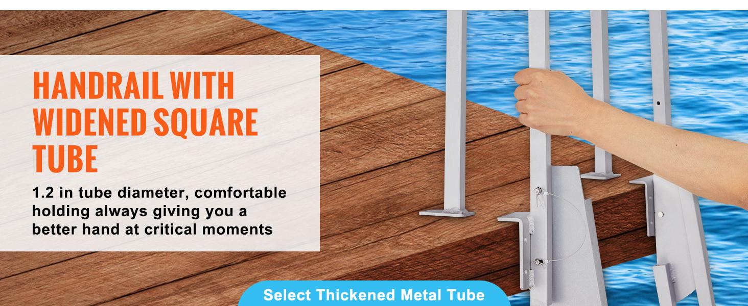 VEVOR Dock Ladder Flip Up 5 Steps,  350lbs Load Capacity, Aluminum Pontoon Boat Ladder with 4" Wide Step & Nonslip Rubber Mat,Swimm Step Ladder for Ship/Lake/Pool/Marine Boarding