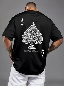 Men's Ace of Spades Poker Letter Print Sporty Casual Versatile Short-Sleeve T-Shirt for Menswear Top Streetwear Tropical