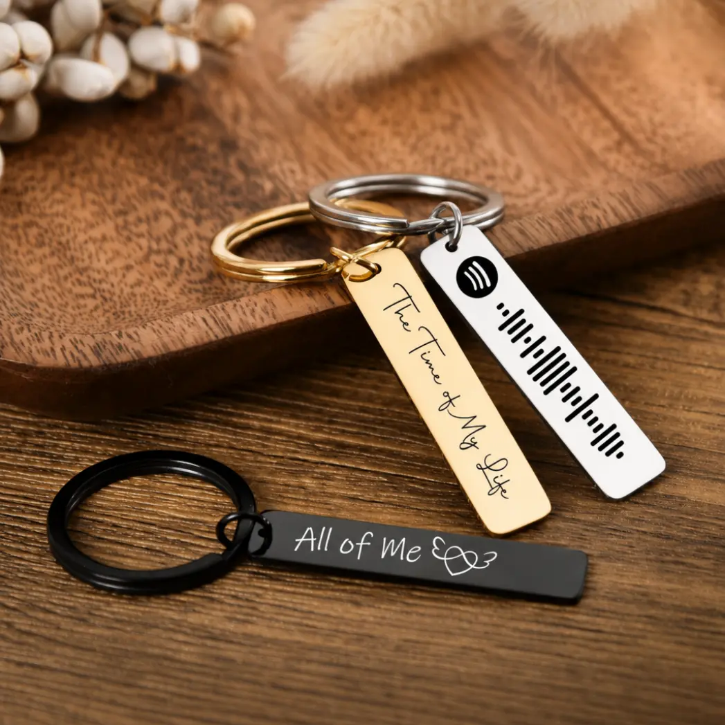 Personalized Spotify Keychain Gift, Custom Scannable Song Code Keyring, Name & Phone Anti-Lost Tag, Drive Safe Car Charm for Boyfriend Girlfriend Couples Birthday Anniversary