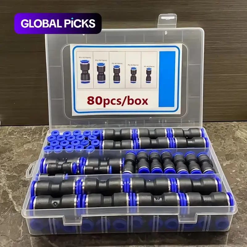 Quick-Connect Air Hose Pipe Fittings Kit, 80-Piece/Box Universal Thread Leak-Resistant Fittings, Leakproof Hose Adapter for 5/32, 1/4, 5/16, 3/8 and 1/2 inch Tubes, Secure Hose Connections, Easy to Install, Air Hose Connectors #GLOBAL PICKS