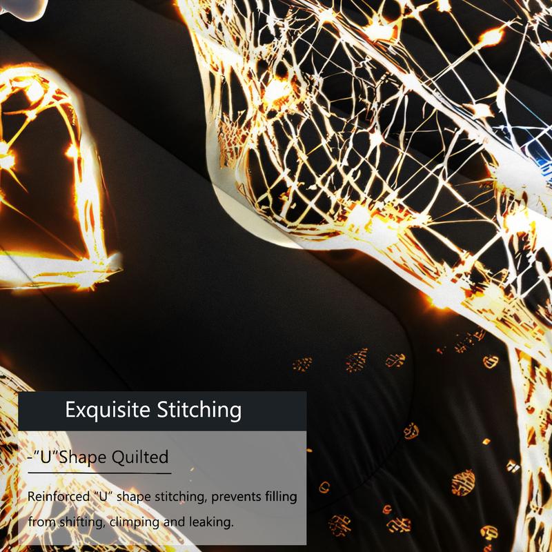 2/3pcs Couple Themed Comforter Set with 1 or 2 Coreless Pillowcases, Glowing Light Up Heart Design on Black Background. Soft and Cozy, Ideal for Couples, Perfect for Bedroom Bedding, Romantic Home Decor.