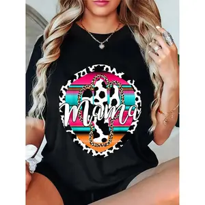 Pure Cotton Unisex Retro Mama Serape Cactus Leopard Cow Mother’s Day Tee