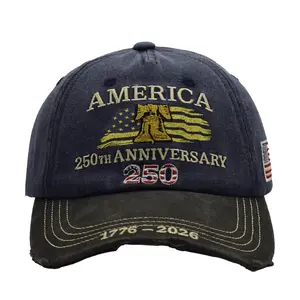 250th Anniversary 1776-2026 Distressed Denim Baseball Cap for Men American Flag Embroidery Vintage Washed Relaxed Fit Daily Casual Outdoor Spring Summer History Enthusiasts Patriotic Fans Fathers Husbands Friends