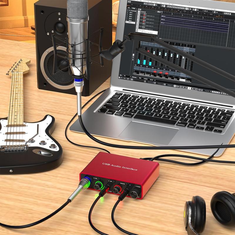 USB Audio Interface, 48V Phantom-Power 24Bit/192kHz Audio Interface, Noiseless XLR Audio Interface for Recording, Podcasting and Streaming, Digital Sound Card