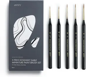 Artify 5 PCs Detail Paint Brushes, 100% Kolinsky Sable Micro Paint Brushes - Master Series, Ultra Fine Tips Paint Brush Set, High Precision for Models/Crafts, Detailing for Watercolor, Gouache & Ink(Black)