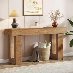 63-Inch Long Farmhouse Console Table, Natural Wooden Sofa Table Behind Couch, Modern Entryway Table for Entrance, Hallway, Living Room