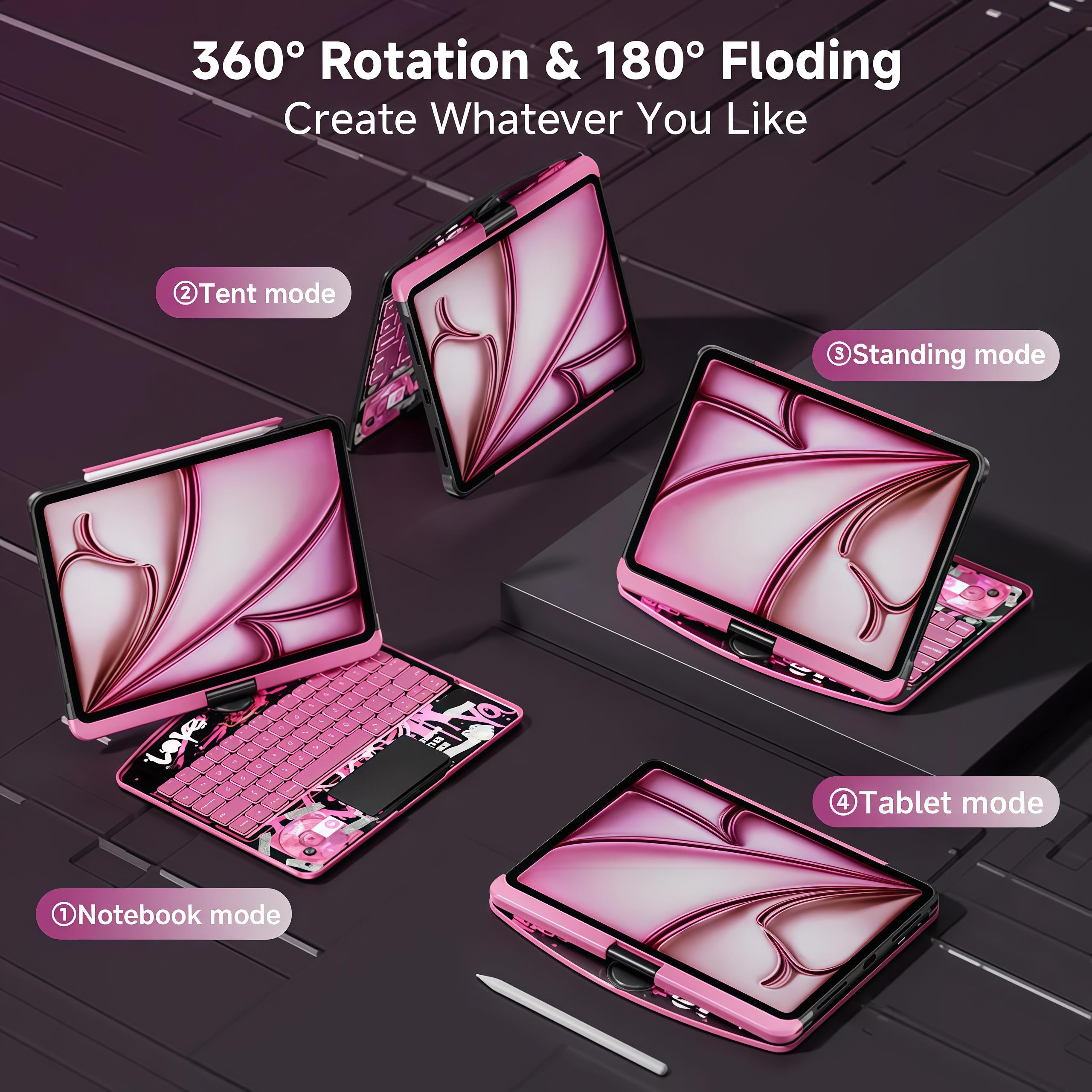 DarlingCase Y2k Pink iPad keyboard Case– 360° Rotating Multi-Touch Trackpad, RGB Backlit Keyboard, Transparent Back, Pencil Holder, Type-C Charging,for ipad 10th gen case ipad a16 case Tablet Cyberpunk Wireless  Digital