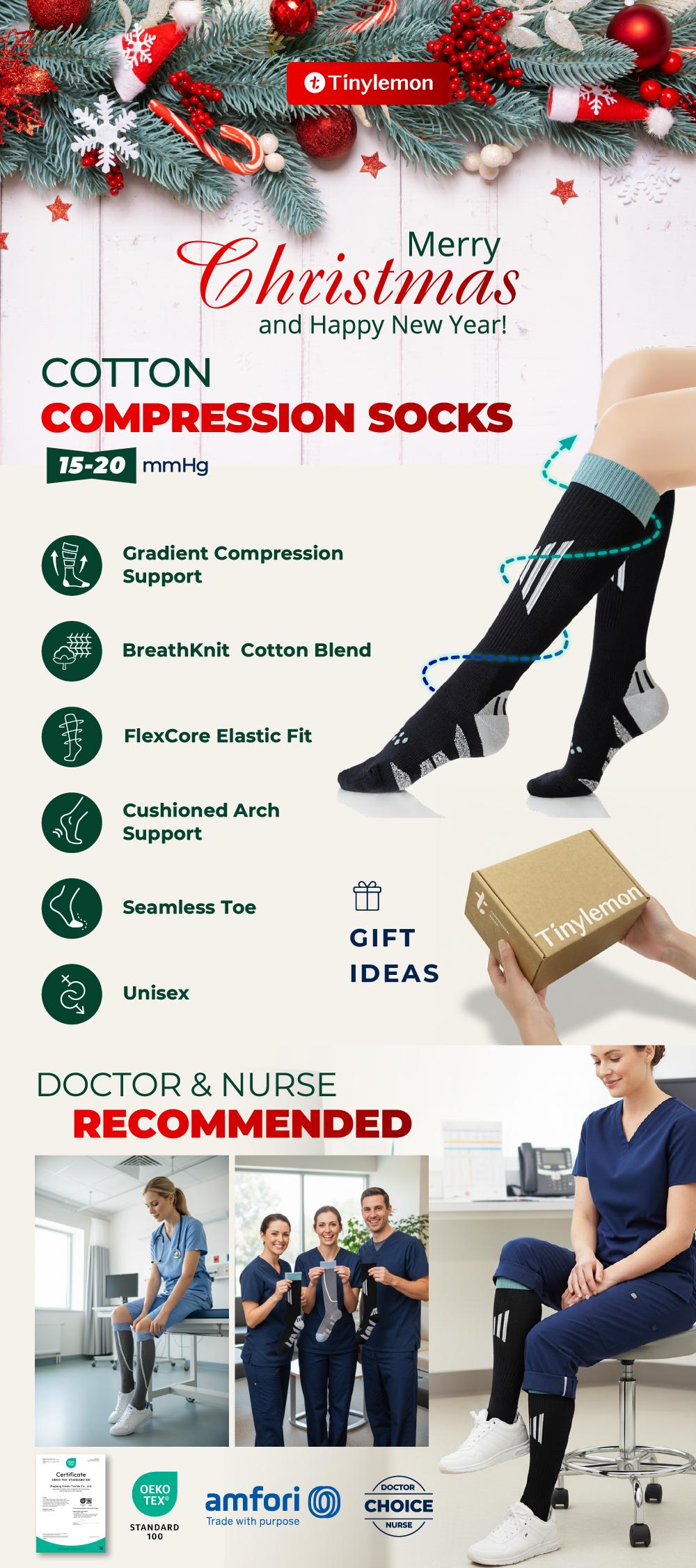 Tinylemon 2 Pairs Cotton Compression Socks for Women & Men  Knee High Support for Nurses, Travel, Pregnant