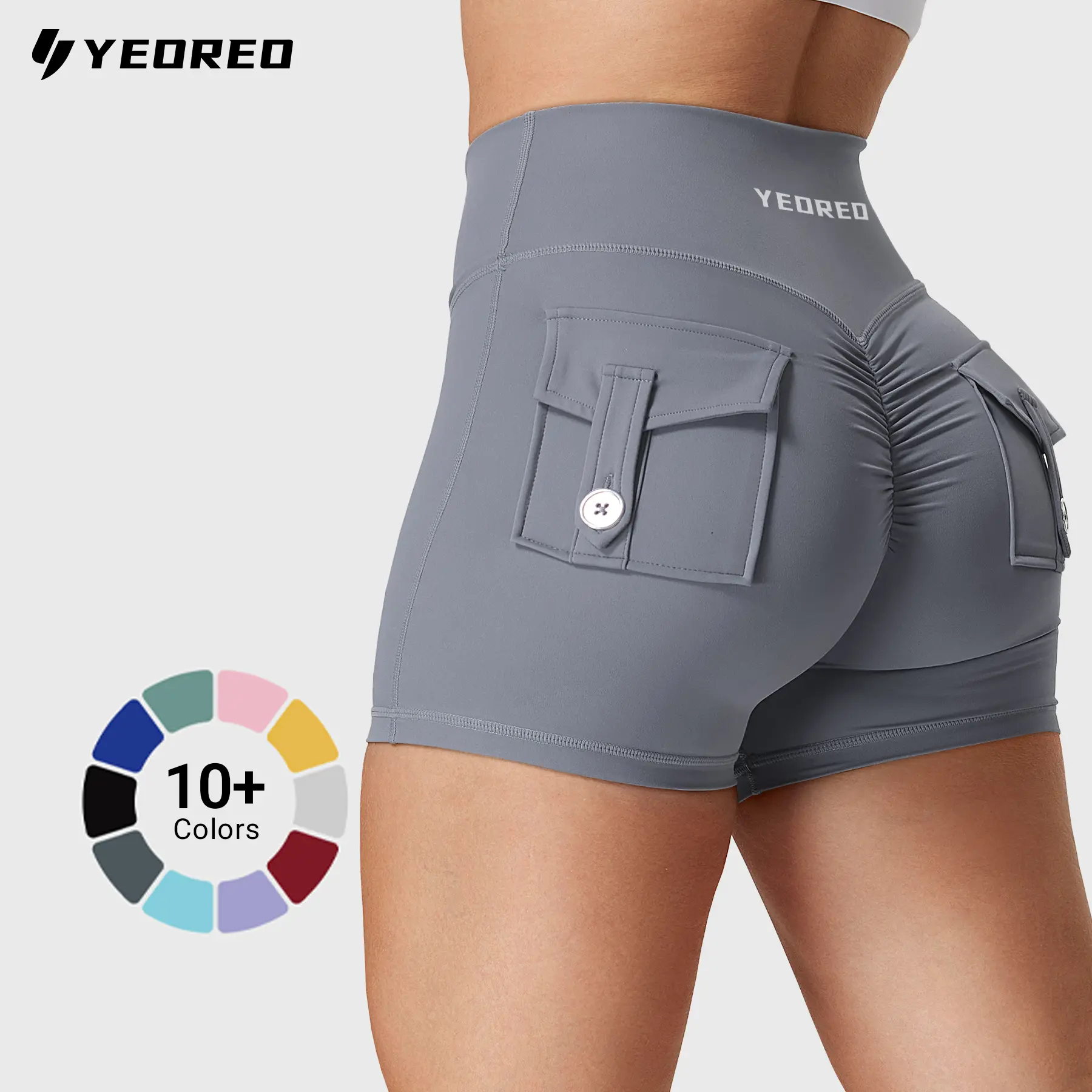 YEOREO CoreFlex Women's High Waist Biker Shorts with Pockets, Contour Seam, Button, Criss Cross Design - Active, Sporty Chic Athletic Workout Shorts for Workout Outfit Inspo, Sun Protection, Anti-Odour,back to school,back to school haul