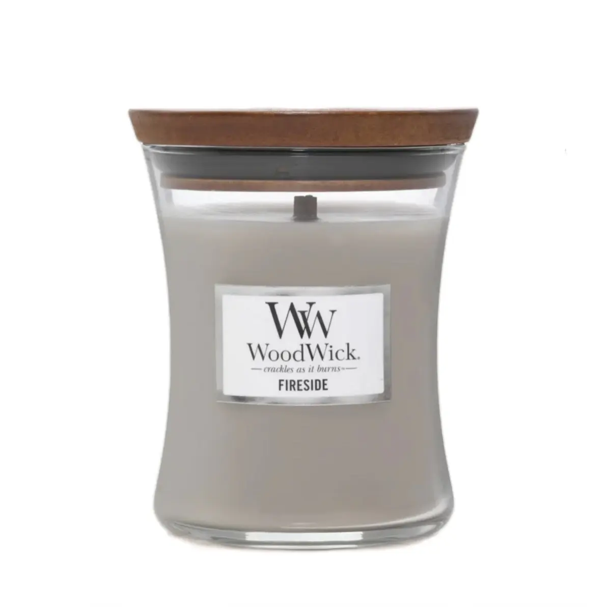 WoodWick Fireside Medium Hourglass Scented Candle - Crackling Wick Home Decor, Long-Burning Natural Warm Evening Candle with Cozy Aroma, Ideal Gift for Home Supplies with Ambient Sound