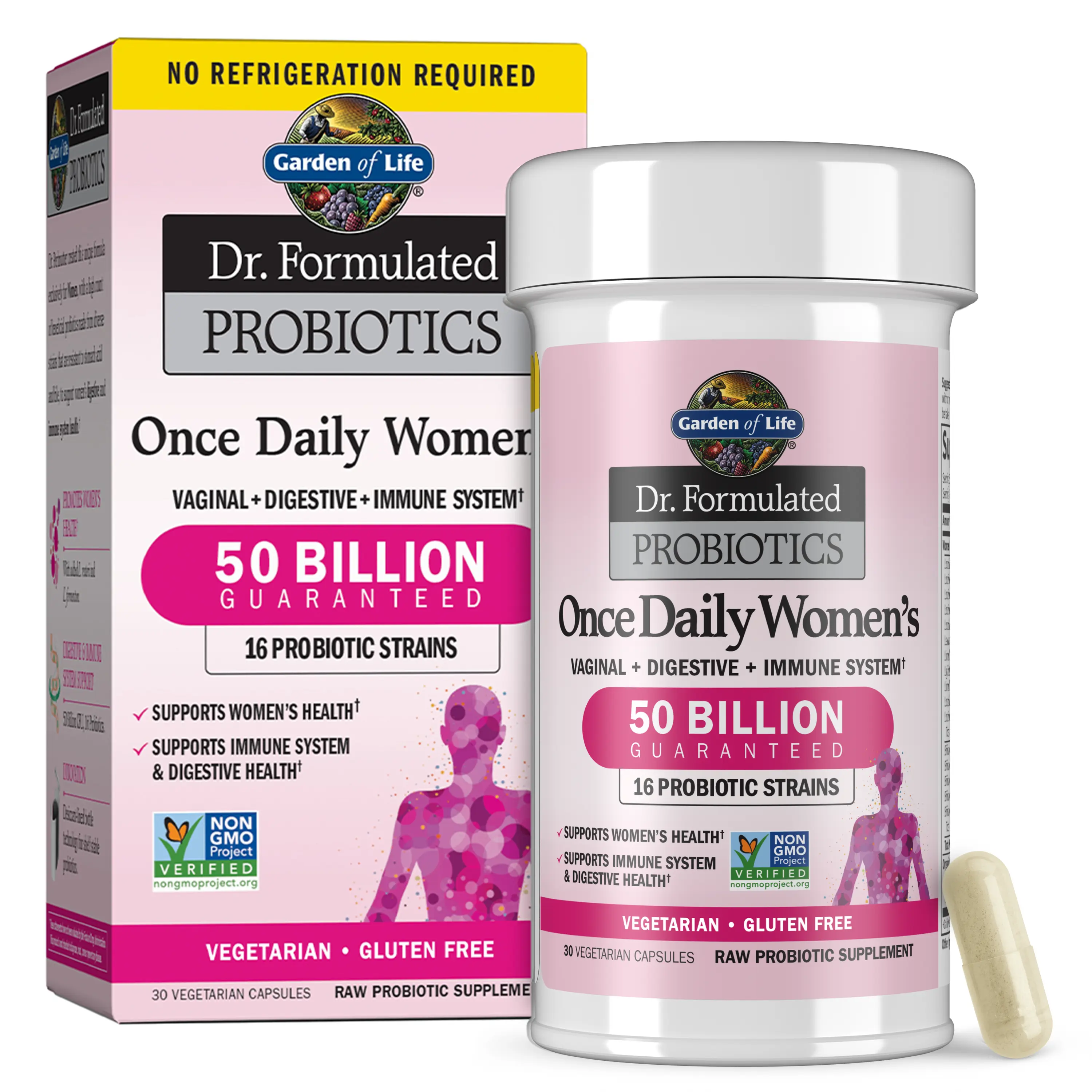 Garden of Life Once Daily Dr. Formulated Women's Probiotic Supplement, 50B CFU, 16 Probiotic Strains, Organic Prebiotics, Dairy-Free, Shelf-Stable, 30 Capsules for Digestive & Vaginal Immune Health