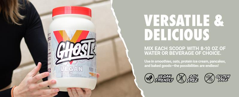 GHOST Vegan Protein Powder - 2lb, 20g of Protein - Plant-Based Pea & Organic Pumpkin Protein - Post Workout & Nutrition Shakes - Soy & Gluten-Free GHOST Vegan Protein Powder - 2lb, 20g of Protein - Plant-Based Pea & Organic Pumpkin Protein - Post Workout & Nutrition Shakes - Soy & Gluten-Free