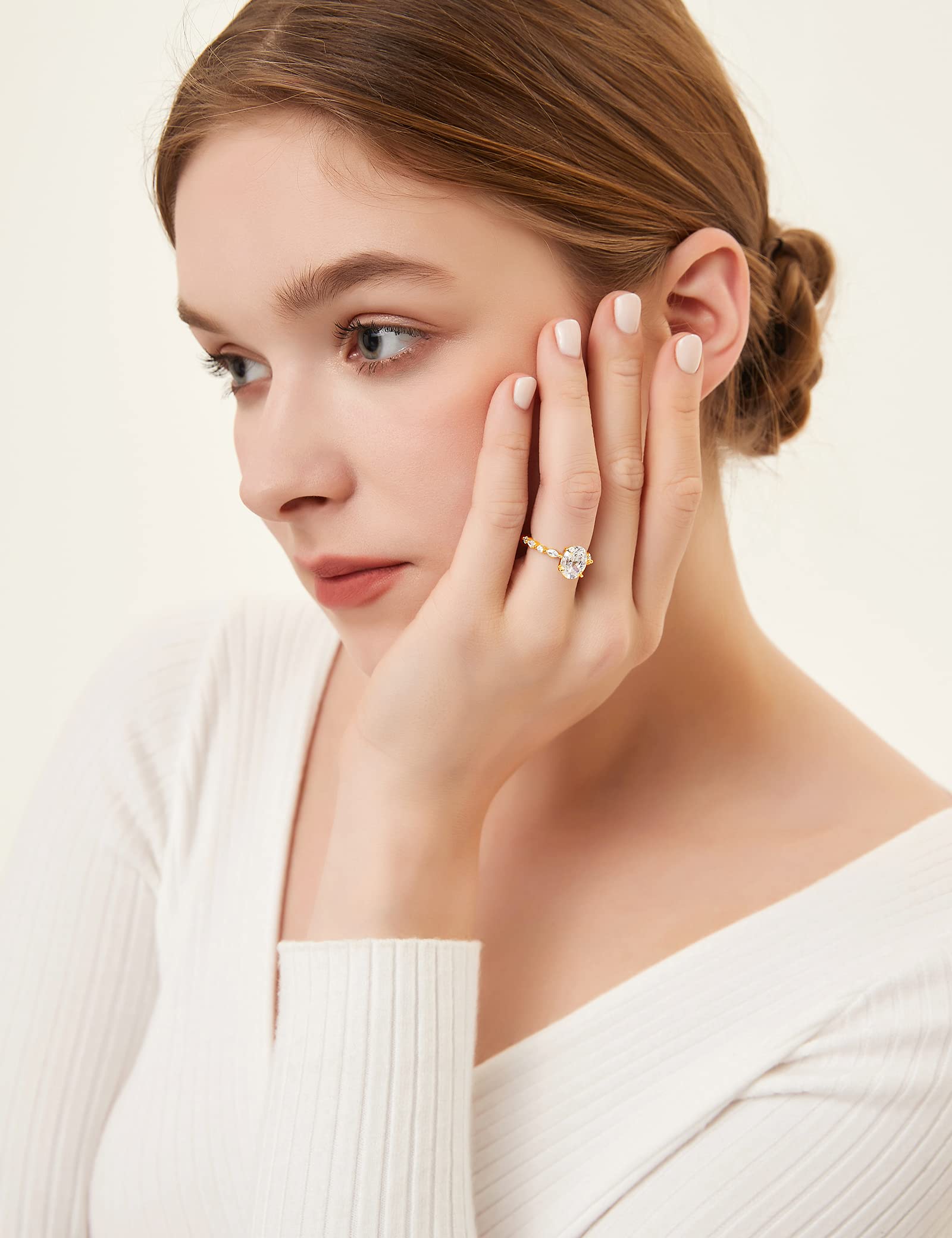 EAMTI 2CT 925 Sterling Silver Engagement Rings Oval Cut Promise Ring For Women