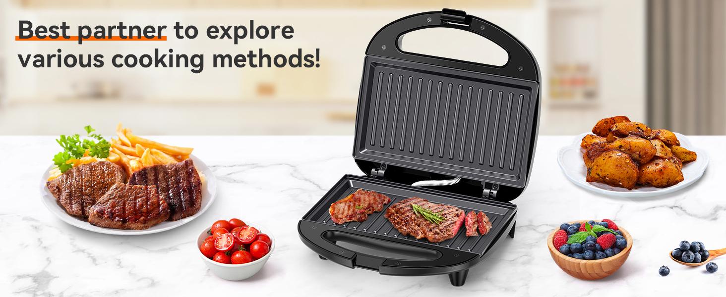 OSTBA Sandwich Maker, 2 Slice Grilled Cheese Maker with Non-stick Grill Plates, Indicator Lights, Cool Touch Handle, Easy to Clean and Store, 750W