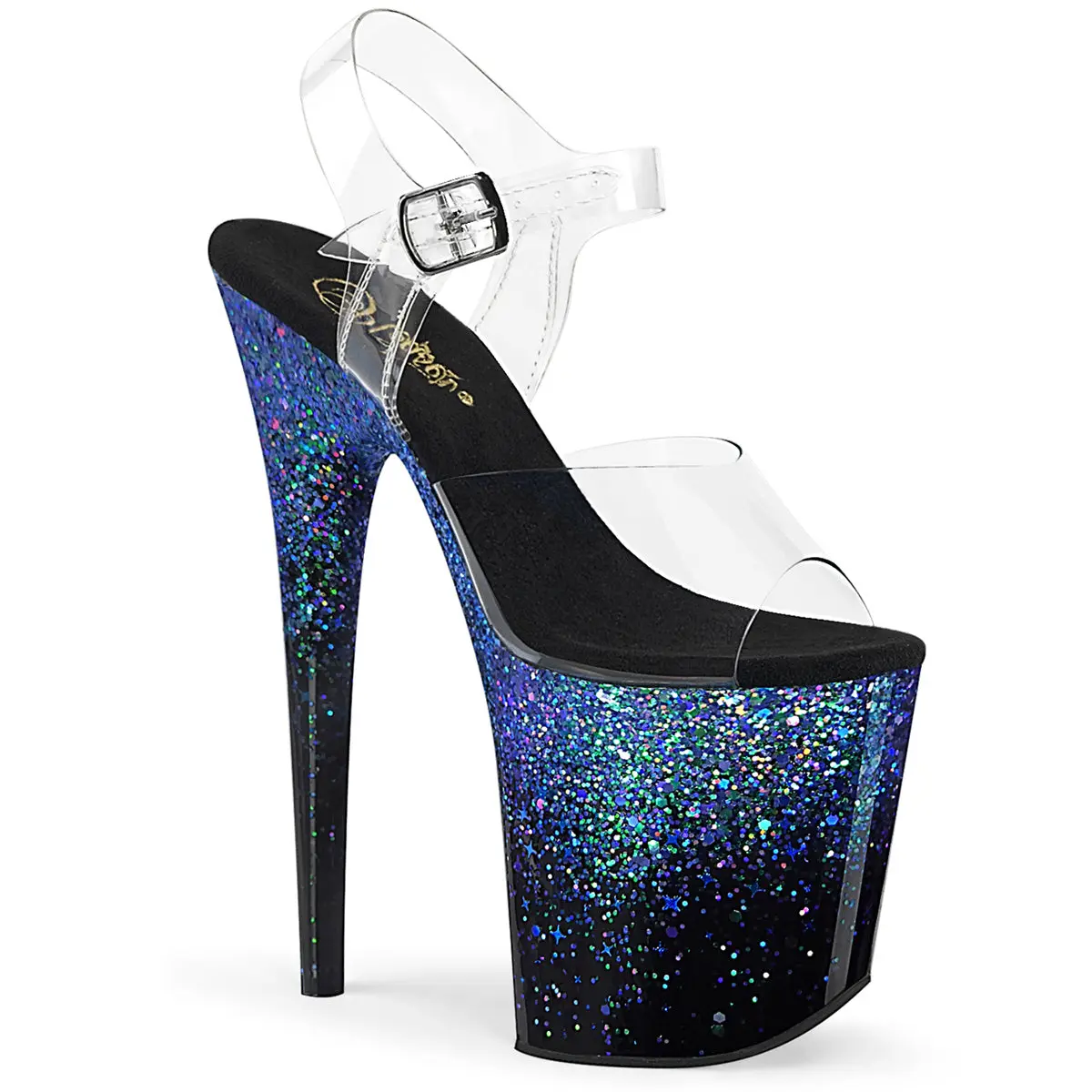 Pleaser Flamingo-808SS Women's 8-Inch Heels, Transparent Ankle Strap Holographic Platform Sandals for Dancers and Performers, Strap Heels, Footwear, Platform Sole Heels