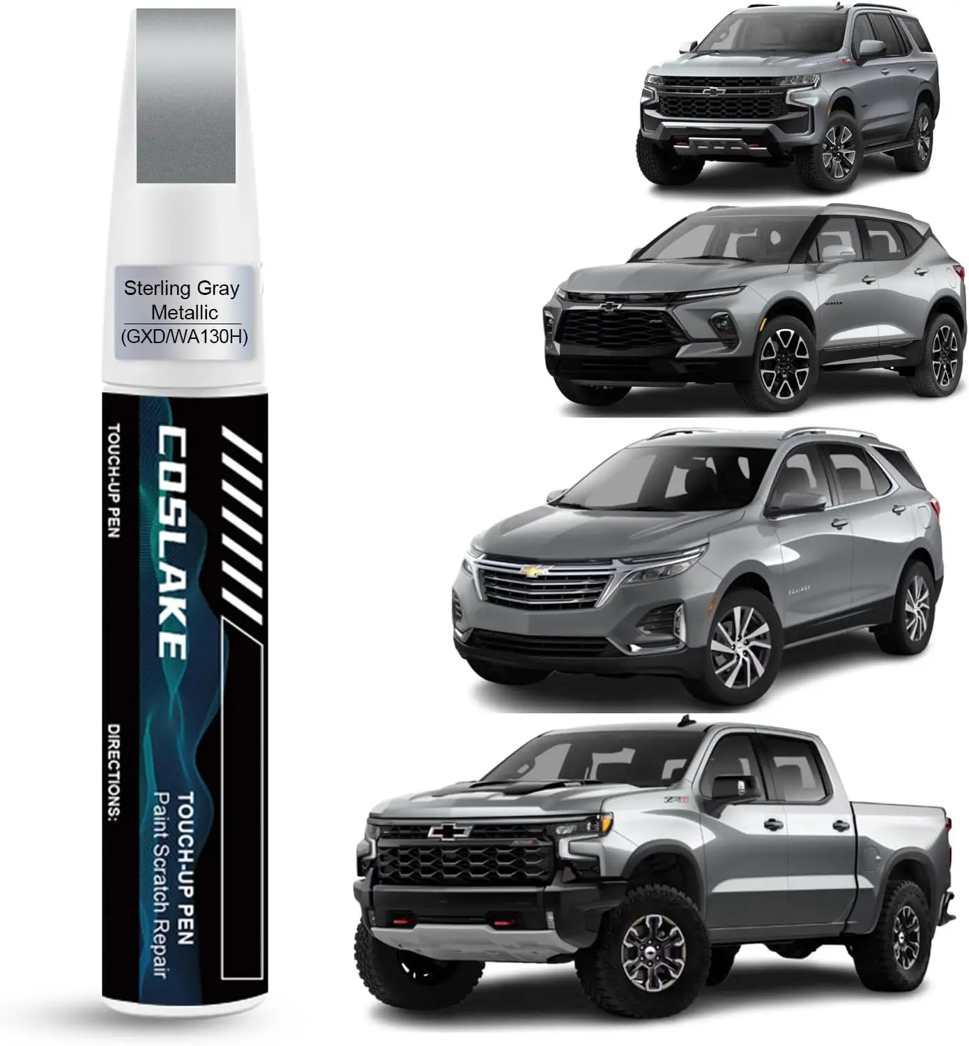 Car Touch Up Paint Kit - Sterling Gray Metallic(GXD/WA130H) for 2026 Silver Chevrolet, 2-in-1 Pen Automotive Paint & Window Repair Tools, Quick Color-Matched Solution for Chips, Scratches & Metallic Finish Fixes, Metallic Paint