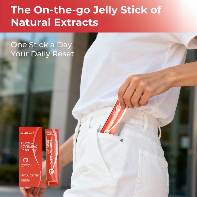 LeafStory Yerba + Apple Vinegar Reset Jelly (2 Sticks): Mixed Berry Flavor, Support Digestion, Gut Health, and Metabolism, Debloat, Natural Ingredients , Sugar-Free, Gluten-Free, Non-GMO, Gelatin-Free