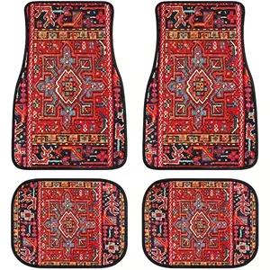 4-piece set of ethnic style retro pattern car floor mats, fashionable and easy to clean, suitable for various car models, all-season use. accessory vehicle durable starlight anti-slip pink