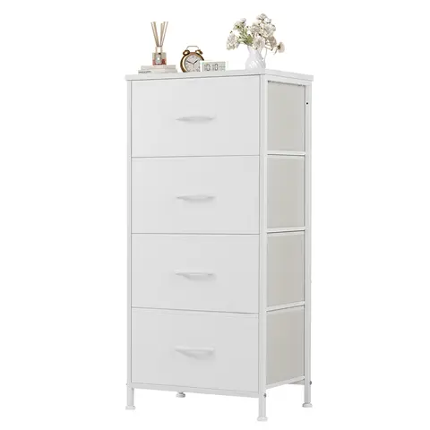 Sweetcrispy 4-Drawer Wood Bedroom Dresser - 38.1" Tall Narrow Cabinet Bedroom Furniture with 15.7" Slim Profile, Foldable Clothes & Accessory Drawers, Adjustable Feet, Easy-Assembly Storage Organization Organizer Storage