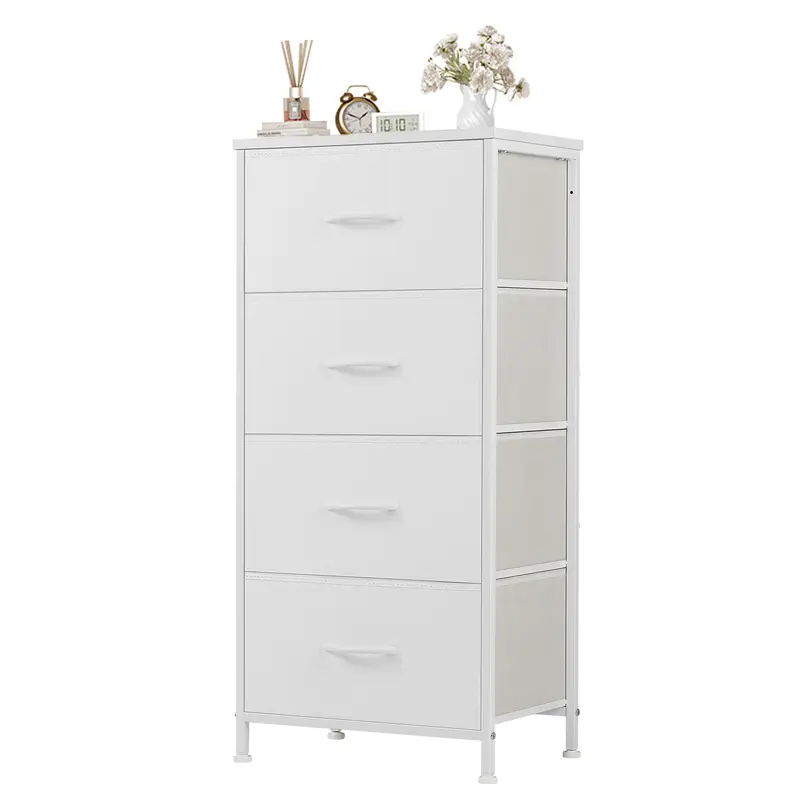 Sweetcrispy 4-Drawer Wood Bedroom Dresser - Dresser for Bedroom with Water-Resist Top, 38.1" Tall Storage, 15.7" L*11.8" W*38.1" H Slim Profile, Foldable Drawers, Floor-Safe Adjustable Feet, Easy-Assembly Indoor Cabinet Organizer